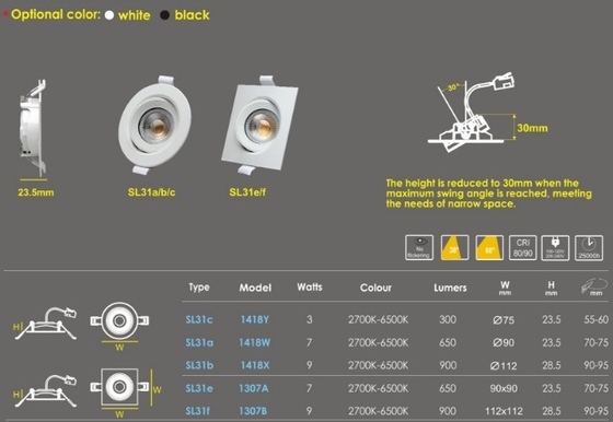 현대 디자인 3W 7W 9W LED 미니 슈퍼 슬림 다운라이트
