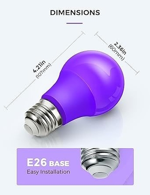 15000 시간 작업 평생 보라색 LED 전구 A19 9W 가정 및 파티 장식
