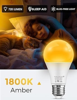 15000 시간 수명 AC 전원 블루 라이트 차단 A19 9W 디임 전구 어린이 방