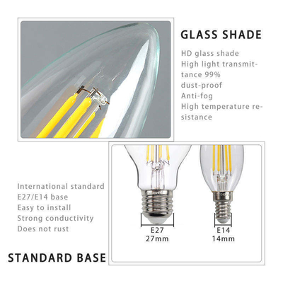 ETL 상장 C35 E11 LED 필라멘트 전구 4W 120C 에너지 절약을 위해 Dimmable 500lm 0.06kg