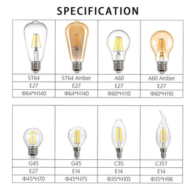 ETL C35 E11 글로브 LED 필라멘트 전구 4W 120C 조명 및 회로 설계를 위해 디밍 가능